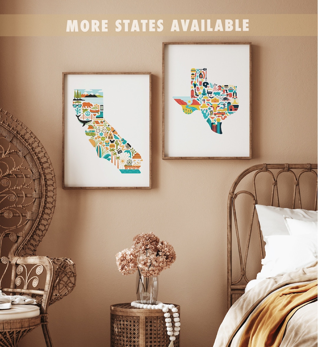 State Art Print bundle, State Map Poster Set, Home State Wall Decor ...