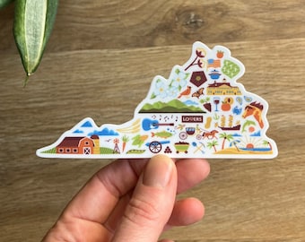 Virginia Sticker, Virginia Decal, Virginia Gift, State Map Art, Waterproof Water Bottle Sticker, Laptop Decal, Vinyl Weatherproof Sticker