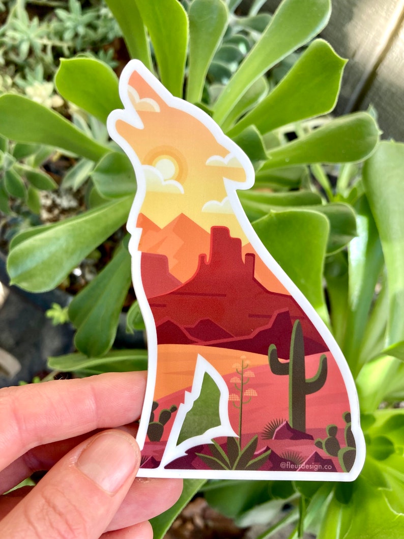 Desert Sticker, Cactus Sticker, Desert Art Gift, Coyote Art, Arizona Gift, Nature Vinyl Sticker, Desert Cactus Gift, Boho Desert Gift image 10