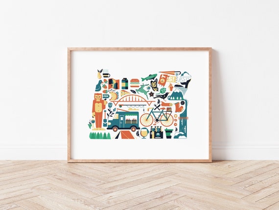 Oregon Wall Art, Oregon Map Print, Home State Poster, Housewarming Gift, Farewell Moving Gift, Military Gift, Wedding Gift, Dorm Decor