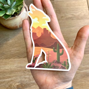 Desert Sticker, Cactus Sticker, Desert Art Gift, Coyote Art, Arizona Gift, Nature Vinyl Sticker, Desert Cactus Gift, Boho Desert Gift image 6