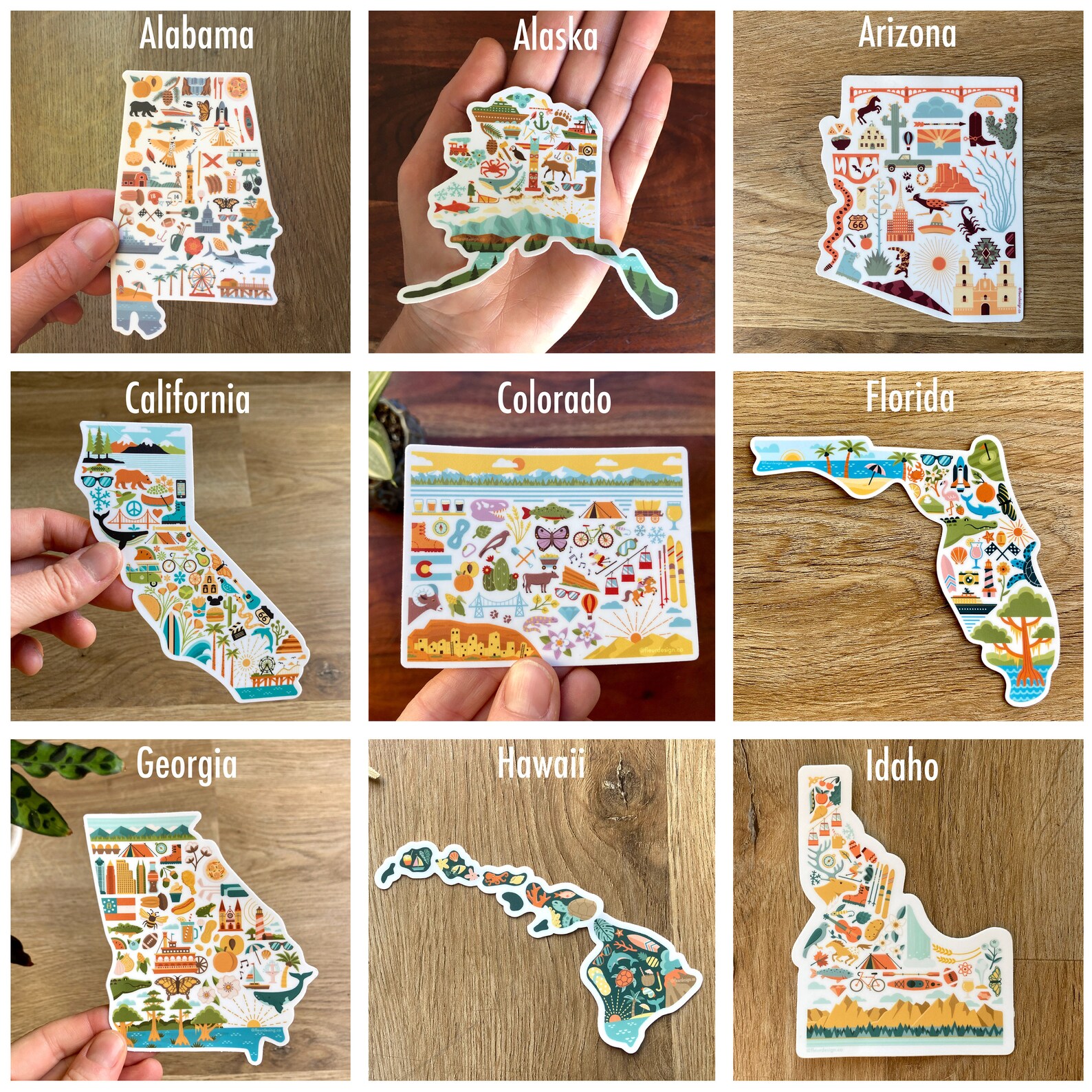 State Sticker Designs USA State Stickers, Home State Sticker Pack, Map Sticker Bundle, Travel ...
