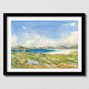 Luskentyre Beach Print, Scotland Wall Art, Scotland Landscape Print, Scotland Artwork, Isle of Harris Print, Scotland Watercolour.