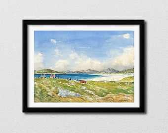 Luskentyre Beach Print, Scotland Wall Art, Scotland Landscape Print, Scotland Artwork, Isle of Harris Print, Scotland Watercolour.