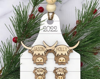 Highland Cow Family Ornament, Personalized Cow Ornament, Cow Family Ornament