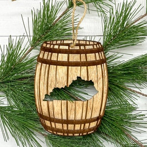Rustic Bourbon Barrel with Kentucky Cutout Christmas Ornament