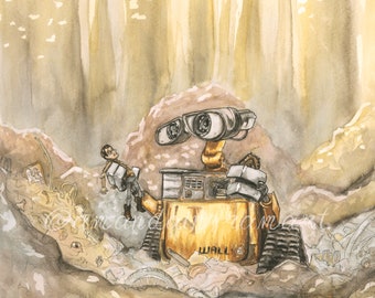 WALL-E and Woody, Watercolour Art Print