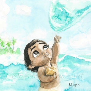 Baby Moana, Watercolour Art Print