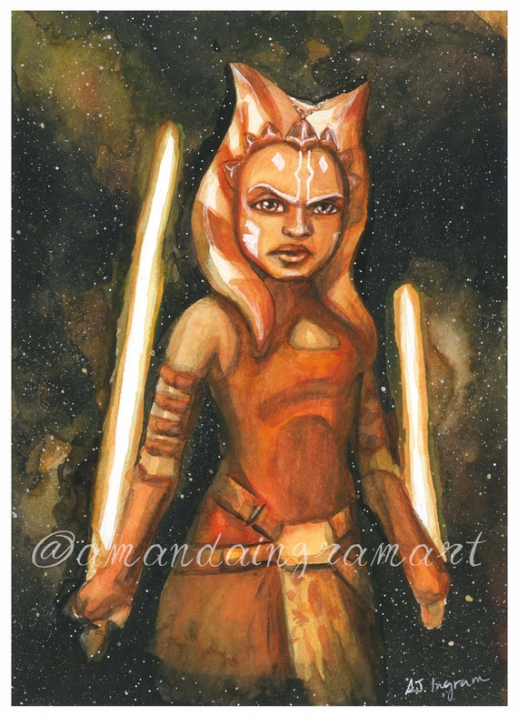 Star Wars Young Ahsoka Tano Watercolour Art Print Etsy