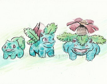 Bulbasaur Evolutions, Watercolour Art Print