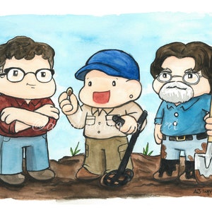 Oak Island Mystery watercolour art print, Beans style cartoon, Caricature