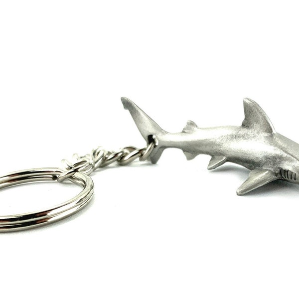 Shark Keychain for Men and Women, Grey Reef Shark Key Chain, Gifts for Shark Lovers, Realistic Shark Pewter Keyring, Gifts for Scuba Divers