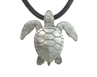 Sea Turtle Necklace Pewter Pendant- Sea Turtle Gift for Women and Men, Gifts for Turtle Lovers, Sea Life Jewelry, Realistic Sea Turtle Charm