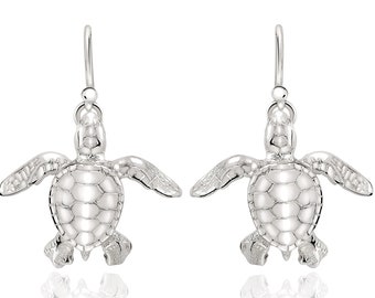 Turtle Earrings Sterling Silver- Sea Turtle Drop Earrings, Turtle Gifts, Sterling Silver Turtle Dangle Earrings, Gifts for Turtle Lovers