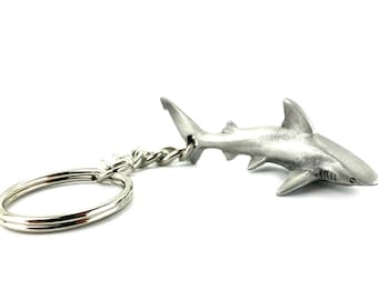 Shark Keychain for Men and Women, Grey Reef Shark Key Chain, Gifts for Shark Lovers, Realistic Shark Pewter Keyring, Gifts for Scuba Divers