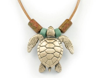 Sea Turtle Necklace Bronze Pendant- Sea Turtle Gifts for Women | Turtle Necklaces | Gift for Turtle Lover| Sea Life Jewelry | Beachy Jewelry