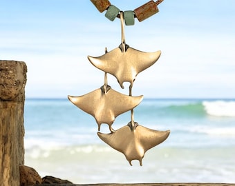 Bronze Manta Ray Necklace: Ocean Scuba Diving Jewelry