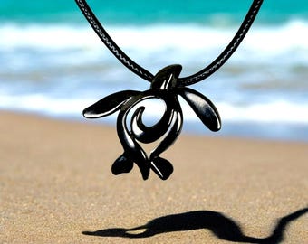 Sea Turtle Necklace Hematite Turtle Pendant-Sea Turtle Gift for Men and Women, Jet Black Turtle Necklace, Honu Turtle Necklace, Turtle Gifts
