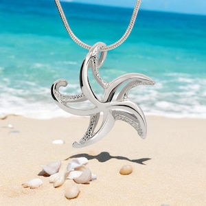 Starfish Necklace Sterling Silver for Women- Seastar Pendant Necklace, Star fish Necklace, Sea Star Jewelry Sterling Silver, Beachy Necklace
