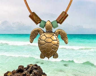 Bronze Sea Turtle Necklace: Beachy Sea Life Pendant