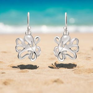 Sterling Silver Octopus Earrings: Ocean Lover Gift