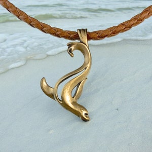 Bronze Sea Lion Pendant Necklace: Braided Cord, Sea Life Jewelry