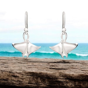 Manta Ray Sterling Silver Drop Earrings - Ocean Jewelry