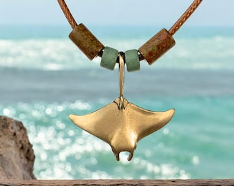 Bronze Manta Ray Necklace: Scuba Diving Jewelry, Ocean Gift