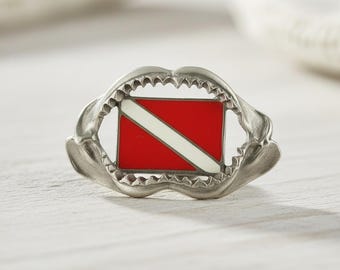 Shark Jaw Pewter Pin: Scuba Dive Flag Lapel Pin