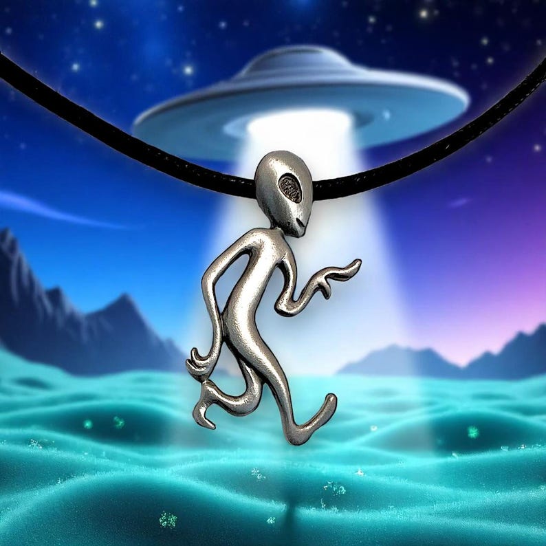 Pewter Alien Pendant Necklace: Groovy UFO Jewelry - Etsy