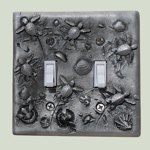 Sea Turtle Double Switch Plate: Beachy Pewter Home Decor