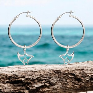 Sterling Silver Manta Ray Hoop Earrings: Ocean Jewelry