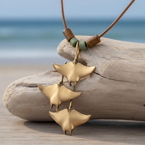 Bronze Manta Ray Necklace: Ocean Scuba Diving Jewelry