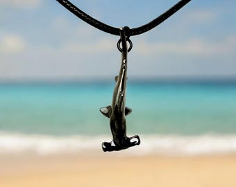 Hammerhead Shark Necklace | Handcrafted Pewter Jewelry | Black | Ocean Gifts