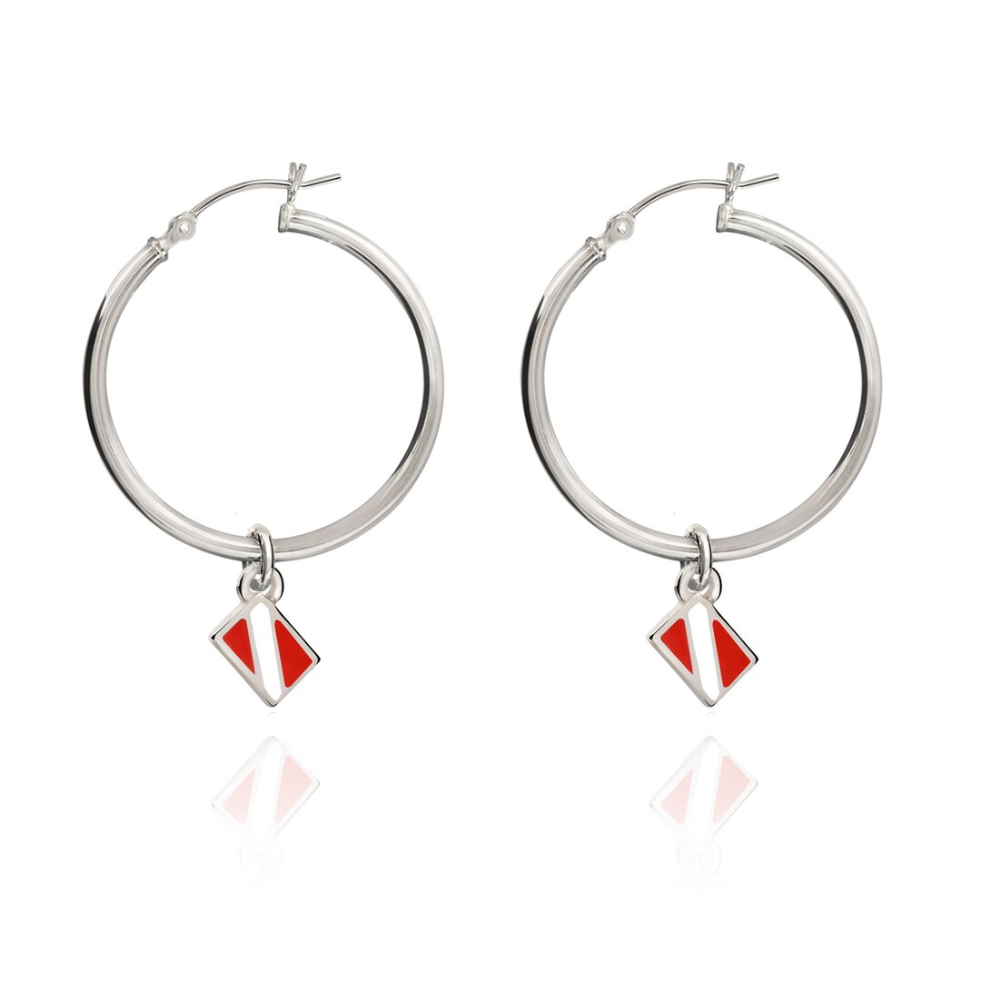 Dive Flag Hoop Earrings Sterling Silver Scuba Diving Gifts Etsy
