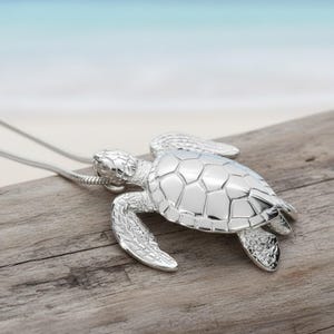 Sea Turtle Necklace, 925 Sterling Silver Pendant for Ocean Lovers