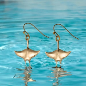 Bronze Manta Ray Earrings: Sea Life Jewelry Gift