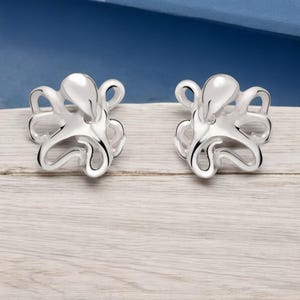 Sterling Silver Octopus Stud Earrings: Sea Life Jewelry