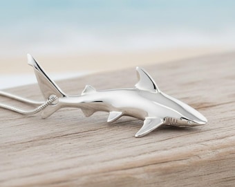 Sterling Silver Shark Pendant Necklace: Reef Shark Jewelry
