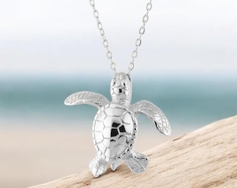 Sterling Silver Turtle Necklace: Sea Turtle Pendant, Ocean Lover Gift