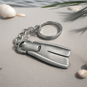 Dive Fin Keychain: Pewter Scuba Diving Flipper Key Ring