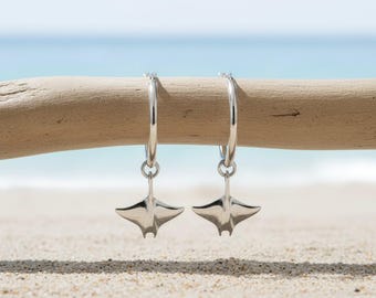 Sterling Silver Stingray Hoop Earrings: Sea Life Jewelry