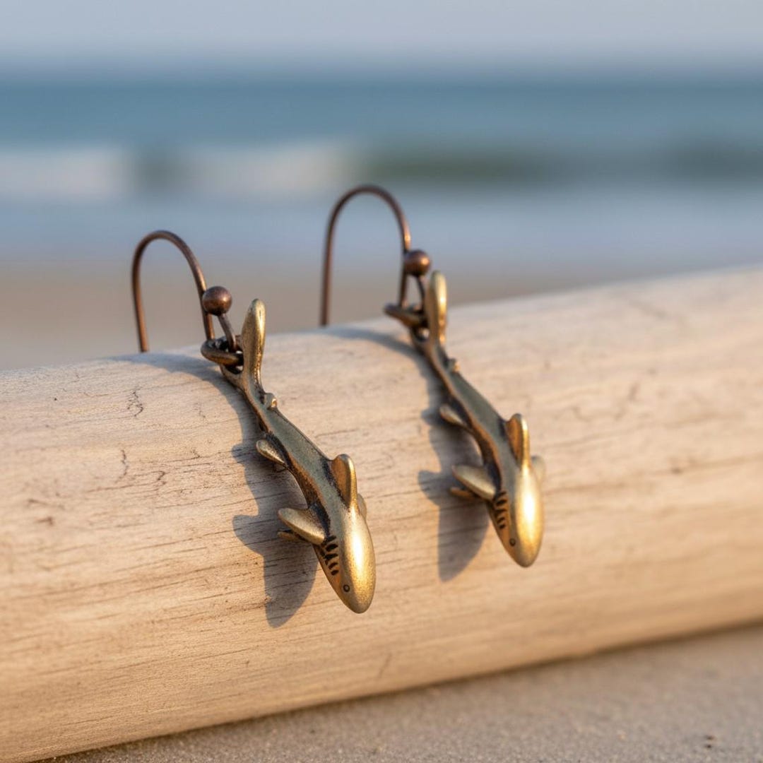 Bronze Reef Shark Dangle Earrings: Sea Life Jewelry - Etsy