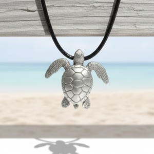Pewter Sea Turtle Necklace: 3D Marine Life Pendant