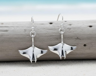 Manta Ray Sterling Silver Drop Earrings - Ocean Jewelry