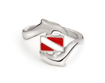 Woman's Scuba Diver Ring Sterling Silver, Dive Flag Ring for Women, Gifts for Scuba Divers, Dive Flag Jewelry, Sterling Dive Flag Rings