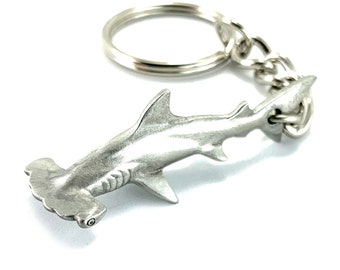 Hammerhead Shark Keychain for Men and Women- Hammerhead Shark Charm, Gifts for Shark Lovers, Realistic Pewter Keyring, Gift For Divers