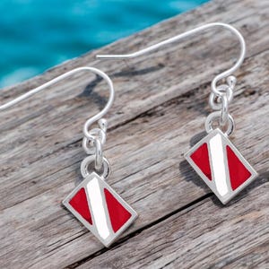 Sterling Silver Dive Flag Earrings: Scuba Diver Jewelry