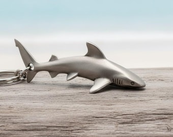 Pewter Grey Reef Shark Keychain: Ocean Lover Gift