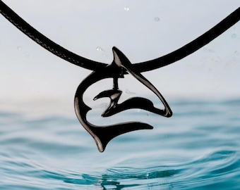 Shark Necklace for Men and Women- Hematite Shark Pendant, Black Shark Necklace, Beachy Necklaces, Gifts for Shark Lovers, Scuba Diving Gifts